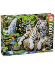 Παζλ Educa 1000 κομμάτια - Λευκή τίγρη της Βεγγάλης με τα μικρά της