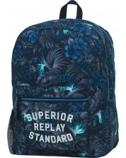 Σχολική τσάντα Replay - Μπλε με λουλούδια, με δύο θήκες