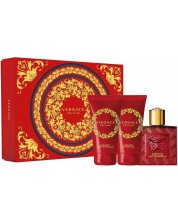 Versace Комплект Eros Flame - Eau de Parfum, Αφρόλουτρο και aftershave, 3 x 50 ml