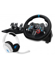Τιμόνι με πεντάλ και ακουστικά  Logitech - G29 Driving Force, Astro A10, PS5/PS4, λευκό
