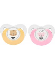 Πιπίλες Wee Baby - Fun Animals, 0-6 μηνών, 2 τεμάχια, ροζ και κίτρινο -1