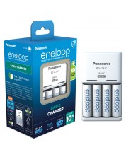 Φορτιστής και μπαταρίες Panasonic - Eneloop Basic, R6/AA 2000 mAh, 4 τεμάχια -1