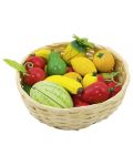 Ξύλινο σετ Goki - Φρούτα σε καλάθι , 16 τεμάχια - 1t