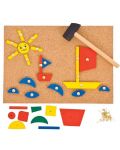 Παιδικό ξύλινο παιχνίδι Bigjigs - Μωσαϊκό με σφυρί και καρφάκια - 1t