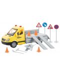 Σετ παιχνιδιού Raya Toys -Φορτηγό  City Maintenance, Με οδικές πινακίδες, ήχους και φώτα, κίτρινο - 1t