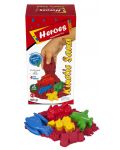 Κινητική άμμος σε κουτί Heroes - Κόκκινο χρώμα,  με 4 φιγούρες - 2t