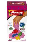 Κινητική άμμος σε κουτί  Heroes - Ροζχρώμα, με 4 φιγούρες - 1t