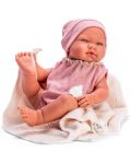 Κούκλα μωρό Asi Dolls -Η Μαρία, με ροζ κορμάκι και μπεζ κουβέρτα, 43 cm - 1t