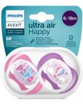Ορθοδοντικές πιπίλες Philips Avent - Ultra Air Happy,6-18 μηνών, 2 τεμάχια, για κορίτσια, επιγραφή/μπαλόνι - 4t