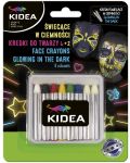 Κηρομπογιές για πρόσωπο  Kidea - 6 χρώματα + 2 που  φωτίζουν στο σκοτάδι - 1t