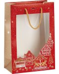 Τσάντα δώρου Giftpack - Bonnes Fêtes, 20 x 10 x 29 cm, κόκκινο με χρυσή σφράγιση, με PVC παράθυρο - 1t