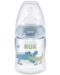 Μπιμπερό με θηλή σιλικόνης Nuk First Choice - Έλεγχος θερμοκρασίας, PP, 150 ml, Κροκόδειλοι - 1t