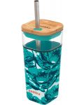 Γυάλινο κύπελλο με καλαμάκι Quokka Liquid Cube - Water Flowers, 540 ml - 1t