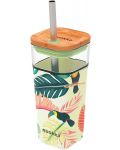 Γυάλινο κύπελλο με καλαμάκι Quokka Liquid Cube - Tropical Toucans, 540 ml - 1t