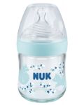 Γυάλινο μπιμπερό NUK Nature Sense - Temperature control, Softer, 120 ml,μπλε - 1t