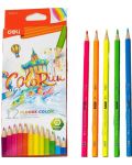 Χρωματιστά μολύβια Deli Colorun - EC128-12, 12 χρώματα, φθορίζον - 2t