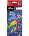 Χρωματιστά μολύβια Kidea - τριγωνικά, 12 χρώματα + χρυσό και ασημί - 1t