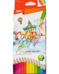 Χρωματιστά μολύβια Deli Colorun - EC128-12, 12 χρώματα, φθορίζον - 1t