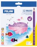 Χρωματιστά μολύβια Milan - Maxi, 12 μολύβια και ξύστρα - 1t