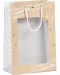 Τσάντα δώρου Giftpack - Bonnes Fêtes, 20 x 10 x 29 cm, ζεστή σφράγιση, κραφτ, λευκό και χρυσό, με PVC παράθυρο - 1t